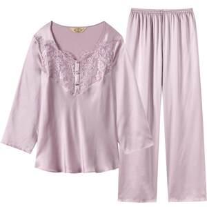 
American Standard long-sleeved silk pajamas for women spring and summer 6A grade silkworm silk cool lace can be worn outside home clothes suit autumn