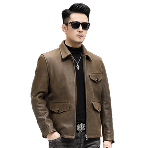 Spring and Autumn New Horse Leather Clothes Men's Genuine Leather Jacket Handsome Lapel Slim American Short Hunting Thick Motorcycle Leather Jacket