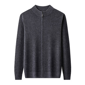 
Chunzhu Pure Cashmere Cardigan Jacket Men's New Thickened Stand Collar Zipper Sweater Middle-aged Loose Large Size Knitted Sweater