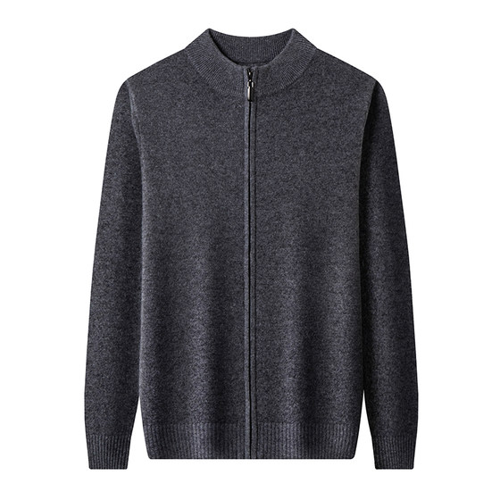 
Chunzhu Pure Cashmere Cardigan Jacket Men's New Thickened Stand Collar Zipper Sweater Middle-aged Loose Large Size Knitted Sweater