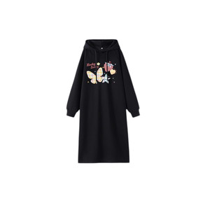 
Maternity wear long-sleeved hooded sweatshirt dress autumn and winter new style over-the-knee mid-length loose belly-covering versatile dress