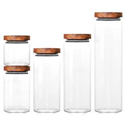 High borosilicate acacia wood highly transparent food grade storage tank