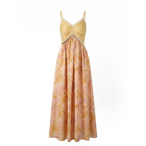 
Sun Yaqiao [Agarwood Gel] Summer new A-line skirt with dyed Tencel V-neck suspender dress