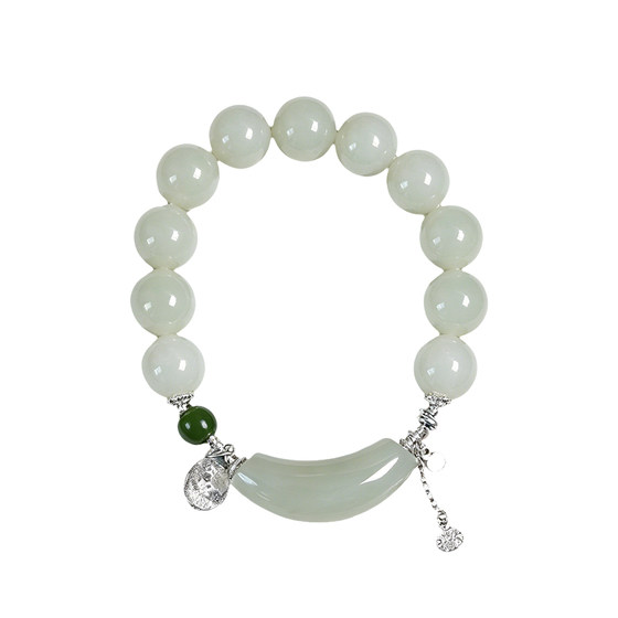 
Natural Hetian jade, Russian material, white jade round beads with bent pipe, original matching bracelet, women's jade jewelry