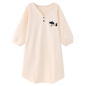 
2025 new Japanese style ins air cotton long-sleeved nightgown for women autumn and winter thickened warm sandwich pajamas home clothes