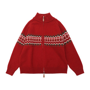 
Boys sweater 2025 winter new style red New Year greetings suit thickened cardigan sweater children's knitted jacket
