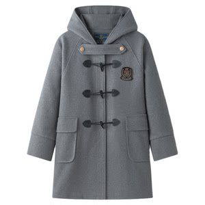 
Tokyo 2019 jk autumn and winter new style horn buckle hooded coat gray mid-length woolen coat Lake Academy
