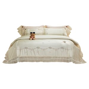 
TeenieWeenie Lyocell Tencel Cotton Embroidered Four Piece Girls Princess Style Lace Bed Set