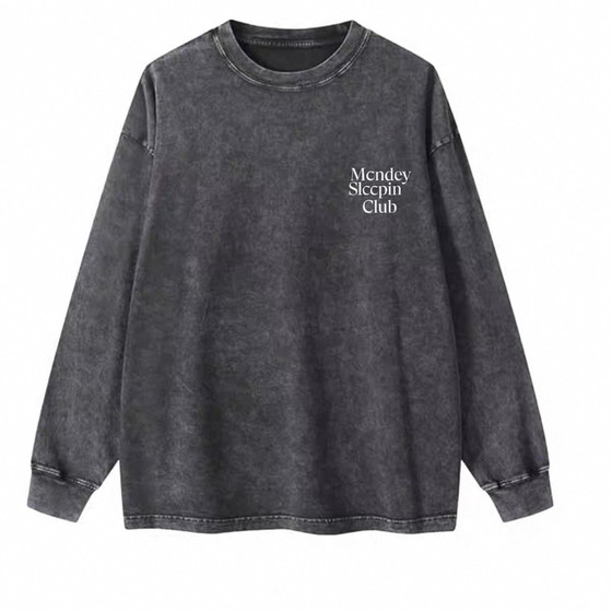 
Nianjiguo minimalist retro style~letter print old washed loose round neck long sleeve T-shirt for men and women same style autumn