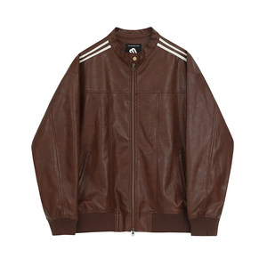 
MRCYC Maillard style leather jacket men's autumn loose stand collar top Korean trendy motorcycle leather jacket