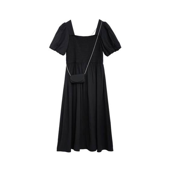 
Zihan French retro suit dress for women's summer new sweet square collar lantern sleeves high waist A-line midi skirt