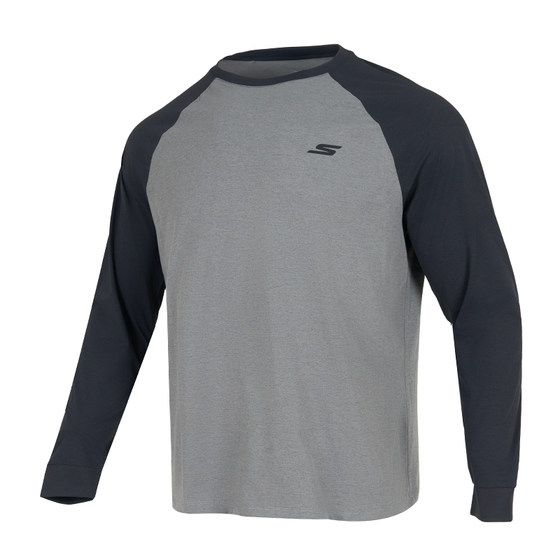 
Skechers long-sleeved T-shirts for men and women, spring new color-blocking sports tops, men's round-neck bottoming shirts