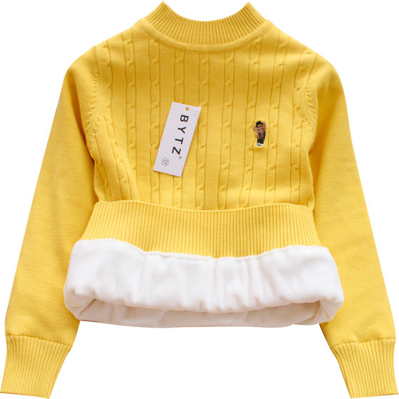 
Children's sweater boys and girls pure cotton thread plus velvet thickened medium-large children's pullover sweater mid-collar base shirt D1