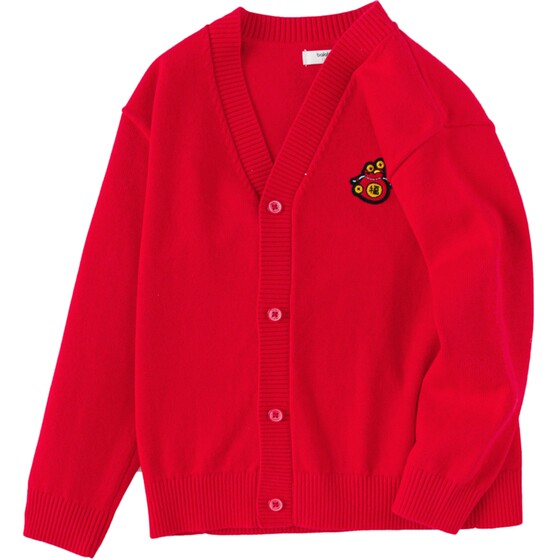 Balabala children's sweater boys and girls cardigan sweater jacket spring new style children's clothing red New Year's greetings clothes

