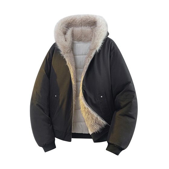 
VIISHOW winter cotton-padded jacket thickened couple hooded cotton-padded jacket men's fur collar padded mountain carving short coat men