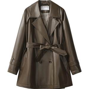 
The same American retro suit collar leather jacket for the Bo Shopping Mall for women 24 autumn waist lace-up windbreaker BDR3FD3224