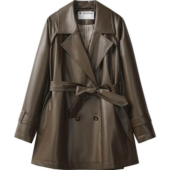 
The same American retro suit collar leather jacket for the Bo Shopping Mall for women 24 autumn waist lace-up windbreaker BDR3FD3224