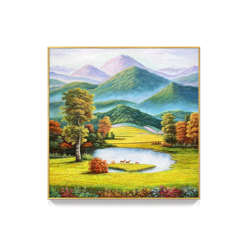 巨人山装饰画手绘风景油画现代轻奢高档壁画客厅山水玄关走廊