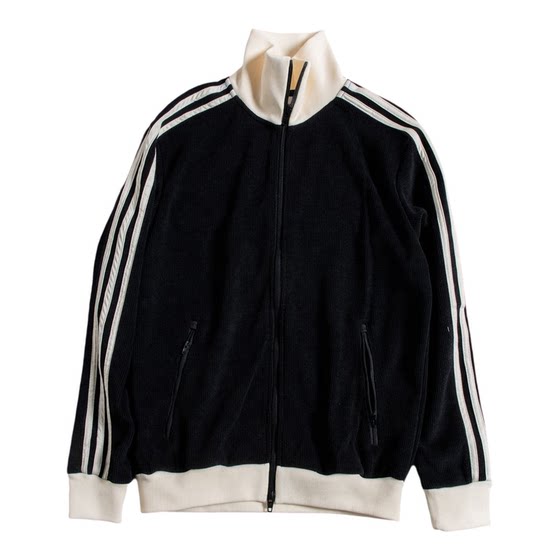 
Spring new three-leaf sports men's and women's knitted outer jacket three-stripe outdoor casual waffle stand-up collar jacket