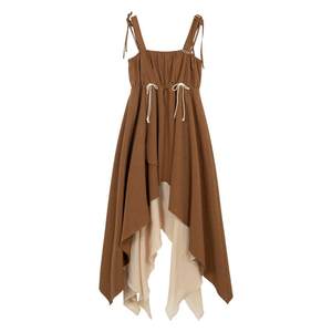 
KEIKO feathered robe irregular design suspender dress summer super fairy meat covering and slimming color A-line skirt