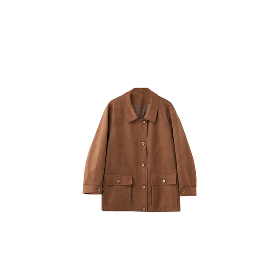 
Lao Zhang and Xiaopang PONGKIKI retro brown suede jacket Maillard brown little man's coffee top