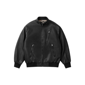 
VMCL retro stand collar venom leather jacket, wool lining PU leather motorcycle leather jacket for men 25AW vermicelli