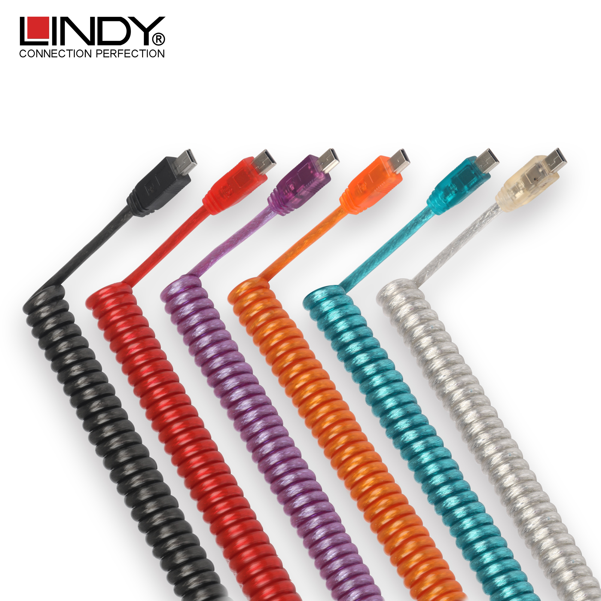 LINDY线USB2.0 A公对Mini-B micro type-c螺旋数据机械键盘客制化