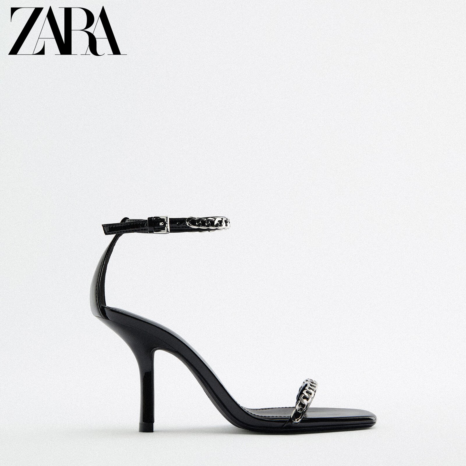 ZARA spring and summer new product women's shoes black chain decoration fashion high -heeled sandals 1364810 040