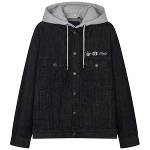 TeenieWeenie Bear Men's Simple Denim Jacket Autumn Hooded Black Casual American Retro Jacket