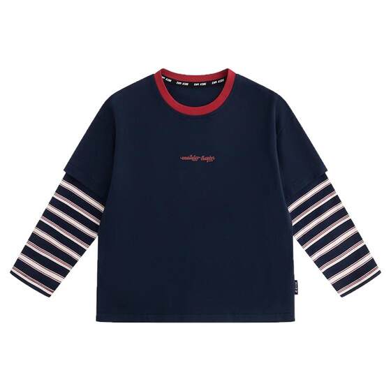 
Little Elephant Ham children's clothing boys' long-sleeved T-shirt striped bottoming shirt children's fake two-piece T-shirt 2026 spring new trend