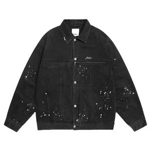 Guuka waste soil wind splash ink black denim jacket Men's spring and autumn new American retro lava jacket loose
