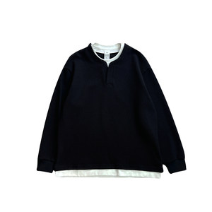 
Mei Yitian's fashionable textured fake two-piece pullover sweatshirt for men in autumn and winter new casual plus velvet inner bottoming top