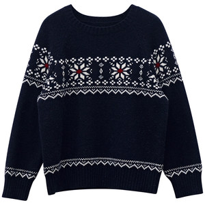 
Yisan Liangpin Little Man Retro Korean Round Neck Pullover Jacquard Fair Isle Sweater Women's Winter Knitted Sweater Short