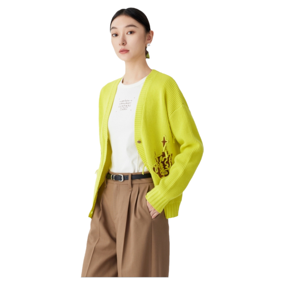 
Ancient wood Xiyang commuting solid color jacquard design cardigan sweater female temperament versatile long-sleeved jacket GS41003003