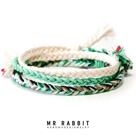 MR RABBIT 定制纯手工编织三层许愿手绳愿望手链生长和平健康