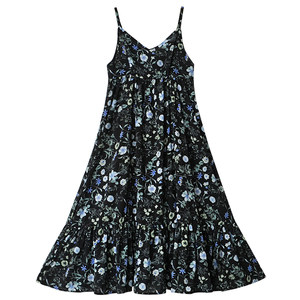 
Retro first love gentle style summer women's skirt chiffon dress French dark floral suspender skirt