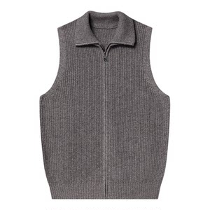 
Stand lapel knitted cardigan vest men's high-end and handsome pure wool vest loose sleeveless sweater vest jacket