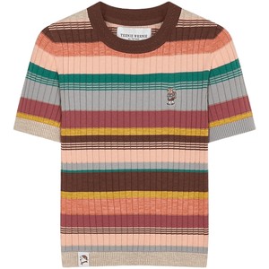 TeenieWeenie Bear Women's Sweater 2025 Autumn New Dopamine Striped Round Neck Short Sleeve Knitted Sweater