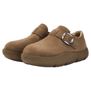 Thick-soled Birkenstock shoes winter plush velvet warm bean color