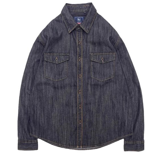 Amea Kazakhstan cotton heavy water washing workmade denim shirt men's trend locomotive denim loose dark gray shirt