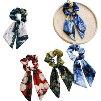 New style of women's wild rose Van Gogh streamer large intestine hair circle starry sky satin oil painting hair tie head rope rubber band hair rope