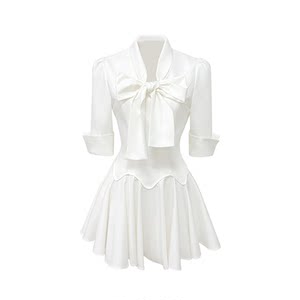 Lazy Didi novel heroine, daily commuting waist, fishtail shirt skirt, bow tied, daughter dress
