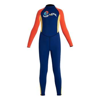 Boys long -sleeved sunscreen UPF50+conjoined children's swimsuit