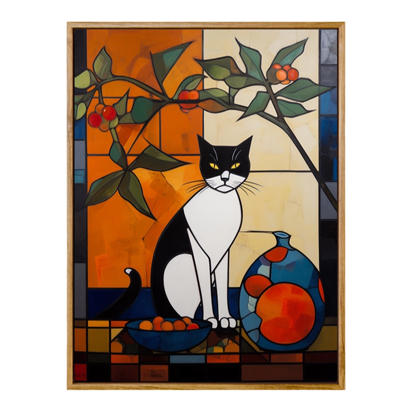 佳彩天颜数字油画DIY手绘填色抽象艺术油彩画天堂鸟和猫丙烯挂画