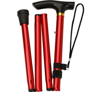 Five-section folding ultra-short hiking pole crutches, mountain climbing tour hiking T-handle cane, five-stage adjustable telescopic crutches
