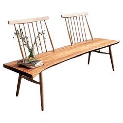 Nordic Japanese style simple wabi-sabi solid wood bench double chair restaurant cafe designer dining chair island chair