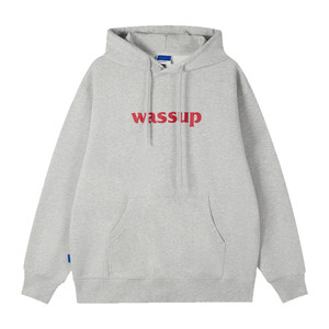 wassup基础灰色连帽卫衣男女情侣秋冬宽松重磅套头上衣美式街头潮
