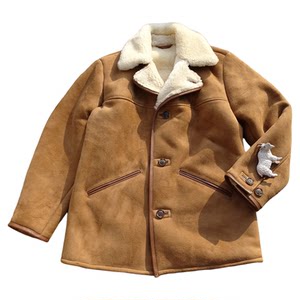 
Foreign trade export American retro rancher Australian original ecological sheepskin all-in-one medium warm genuine leather jacket for men and women