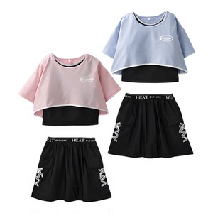 
Daily single girls swimsuit set round neck top + vest + elastic belt safety pants skirt 3 piece set 30448