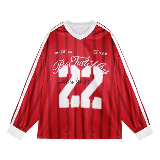 
BJHG reckless new American retro long-sleeved t-shirt men's spring college style sports jersey t-shirt for women